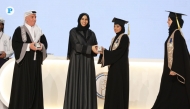 Minister of Education and Higher Education H E Lolwah bint Rashid Al Khater honouring a graduate of Lusail University. Pic: Rajan Vadakkemuriyil/The Peninsula 