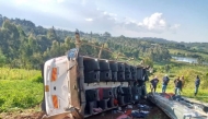The bus at the site of the accident. Credit: X  

