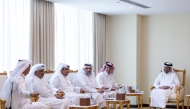 Minister of Commerce and Industry, H E Sheikh Faisal bin Thani bin Faisal Al Thani with Qatari manufacturers during the meeting.