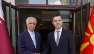 Minister of State for Foreign Affairs H E Sultan bin Saad Al-Muraikhi with Minister of Foreign Affairs and Foreign Trade of the Republic of North Macedonia H E Timco Mucunski during their meeting in Skopje, North Macedonia, yesterday.
