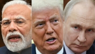 This combination of pictures created on August 06, 2025 shows (L-R) India's Prime Minister Narendra Modi on July 21, 2025, US President Donald Trump on July 22, 2025 and Russia's President Vladimir Putin on August 5, 2025. (Photo by various sources / AFP)
