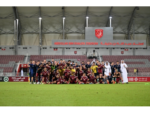 Qatar players celebrate after defeating Bahrain to qualify for the AFC U-23 Asian Cup 2026 yesterday. 