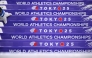 Hurdles are arranged at the National Stadium in Tokyo on September 12, 2025, ahead of the World Athletics Championships. (Photo by Kirill KUDRYAVTSEV / AFP)
