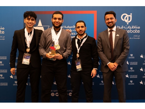 A group of winners of the debating contest. 