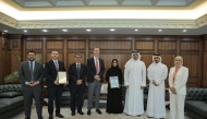 Minister of Culture H E Sheikh Abdulrahman bin Hamad Al Thani and other officials during the award of the certification by the European Foundation for Quality Management.