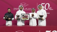 QREC Racing Manager Abdulla Rashid Al Kubaisi presented the trophies to the winning connections of the Sealine Cup. Pics: JUHAIM/QREC