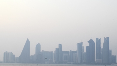 A general view of the city skyline during the Qatar Boat Show on November 5, 2025, showcasing luxurious yachts, boats, fishing as well as innovations and entertainment. (Photo by Mahmud Hams/ AFP)
