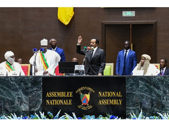 Cameroonian President Paul Biya (centre) is sworn in Yaounde, capital of Cameroon, on November 6, 2025. (Xinhua/Kepseu)