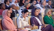 Chairperson of Qatar Foundation H H Sheikha Moza bint Nasser, Vice Chairperson of Qatar Foundation H E Sheikha Hind bint Hamad Al Thani, other dignitaries and participants during the opening of the WISE 12 Summit yesterday. RIGHT: Minister of Education and Higher Education H E Lolwah bint Rashid bin Mohammed Al Khater speaking during the summit. Pics: Rajan Vadakkemuriyil/The Peninsula