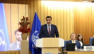 Minister of Transport H E Sheikh Mohammed bin Abdulla bin Mohammed Al-Thani addressing the IMO Assembly in London.  
