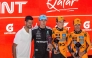 FROM LEFT: Serbian tennis player Novak Djokovic, Mercedes’ British driver George Russell, McLaren’s Oscar Piastri and  McLaren’s Lando Norris pose for a photo after the sprint race. PICS: AFP
