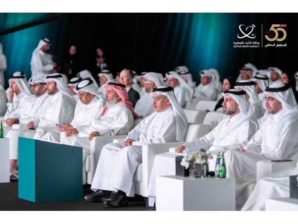 Minister of Finance H E Ali bin Ahmed Al Kuwari, Minister of Awqaf and Islamic Affairs H E Ghanem bin Shaheen bin Ghanem Al Ghanim, Minister of Labour H E Dr. Ali bin Smaikh Al Marri with other Their Excellencies Ministers and dignitaries during the launch ceremony.
