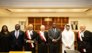 H E The Rt. Hon. Lord John Thomas, President of the Court, and Faisal bin Rashid Al-Sahouti, CEO of the Qatar International Court receiving Attorney General and Minister of Justice of Gambia, H E Dawda Jallow during the meeting.