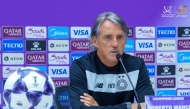 Al Sadd coach Roberto Mancini speaks during a press conference.