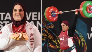 Qatar's Ouissal Ikhlef with nine gold medals (left) and in action. 