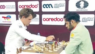 Norway's Magnus Carlsen makes his last move against India's Arjun Erigaisi.