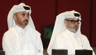Newly elected QTTA President Hamad Ahmed Al-Hammadi (right) and Secretary General Ahmed Khalil Al-Mohannadi attend the General Assembly yesterday.