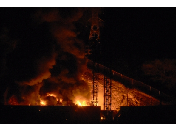 Picture of fire at Fuerte Tiuna, Venezuela's largest military complex, after a series of explosions in Caracas on January 3, 2026. (Photo by Luis Jaimes / AFP)
