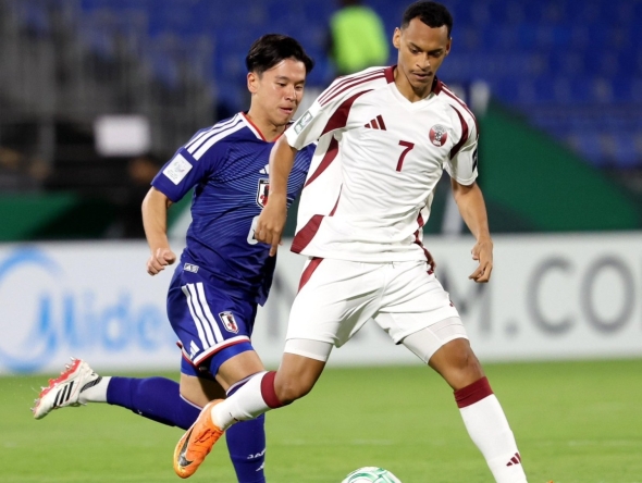 Qatar's Mubarak Shanan in action yesterday.