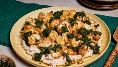 Roasted Cauliflower With White Bean Puree. Photo credit: Marvin Joseph/The Washington Post; food styling by Carolyn Robb
