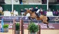Germany's Christopher Klasener onboard Popeye Vd Bisschop clears a rail in the CSI5* 155cm jump-Off during the the third round of the HH The Father Amir's Prix at Al Shaqab.