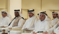 Minister of Justice and Minister of State for Cabinet Affairs H E Ibrahim bin Ali bin Issa Al Hassan Al Mohannadi and President of QU Dr. Omar Al-Ansari and others during the ceremony.