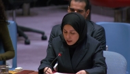 Permanent Representative of the State of Qatar to the United Nations H E Sheikha Alya Ahmed bin Saif Al-Thani speaking during the Security Council’s quarterly debate on the situation in the Middle East at the UN headquarters in New York.