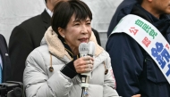Japan's Prime Minister and President of the Liberal Democratic Party (LDP) Sanae Takaichi delivers a campaign speech ahead of the House of Representatives election, at Rekisen Park in Tokyo on February 7, 2026. (Photo by Philip Fong / AFP)