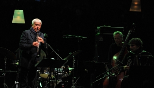 AFP File photo of Jazzman Michel Portal (L) performs on the stage during the Jazz Festival 