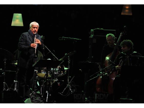AFP File photo of Jazzman Michel Portal (L) performs on the stage during the Jazz Festival 