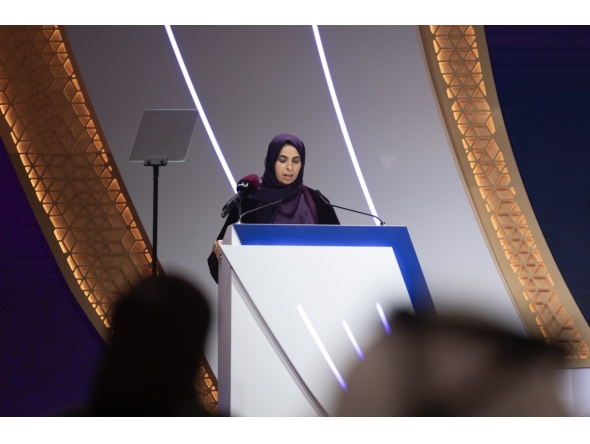 Minister of Education and Higher Education H E Lolwah bint Rashid bin Mohammed Al Khater addressing the 19th Qatar Education Excellence Award ceremony.