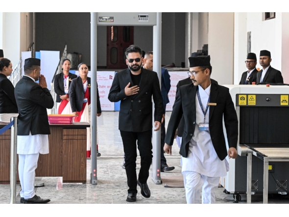 Nepal's Prime Minister Balendra Shah (C) arrives to attend the parliament session in Kathmandu on April 2, 2026.  (Photo by Prakash Mathema / AFP)