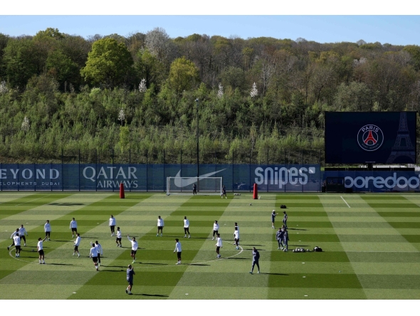 PSG players take part in a training session yesterday.