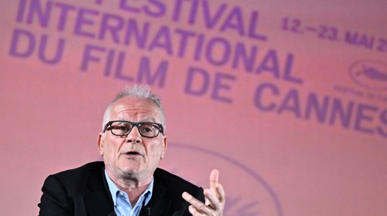 Cannes film festival General Delegate Thierry Fremaux speaks during a press conference to announce the official selection of the 79th edition of the Cannes Film Festival, at the Pathe Palace cinema in Paris on April 9, 2026. (Photo by Julien De Rosa / AFP)