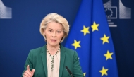 European Commission President Ursula von der Leyen addresses a statement about the EU digital age verification app in Brussels on April 15, 2026. (Photo by Nicolas TUCAT / AFP)