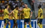 Al Nassr’s Kingsley Coman (centre) celebrates with Cristiano Ronaldo (right) during the semi-final.  