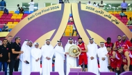 Qatar Olympic Committee President H E Sheikh Joaan bin Hamad Al Thani crowns Al Arabi Amir Basketball Cup champions. 