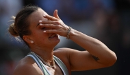 Belarus' Aryna Sabalenka reacts during her match against Romania's Sorana Cirstea during the WTA Rome Open tennis tournament at Foro Italico in Rome on May 9, 2026. (Photo by Tiziana FABI / AFP)