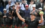 Italy's Jannik Sinner celebrates after winning the semi-final against Russia's Daniil Medvedev at the ATP Rome Open tennis tournament at Foro Italico in Rome on May 16, 2026. (Photo by Tiziana FABI / AFP)
