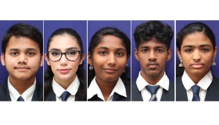 From left: Saad Ahmad, Farah Mousa Issa Ramadan,  Snigdha Sanish, Athul Vyas, and Aleena Jomon
