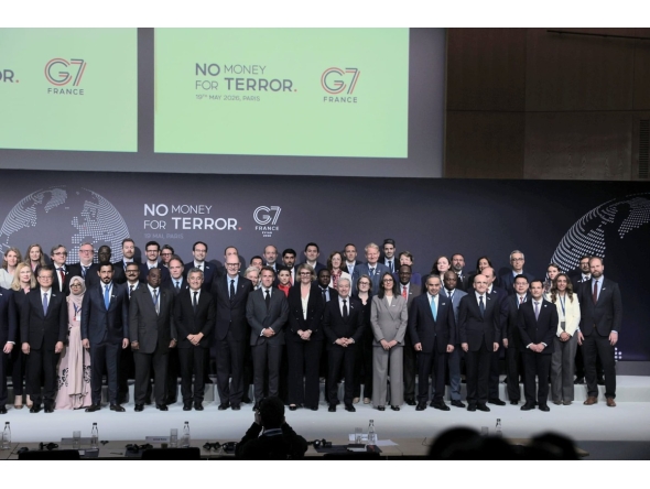 Minister of Finance H E Ali bin Ahmed Al Kuwari with other dignitaries during the opening session of the fifth edition of the ‘No Money for Terror’ conference, held in Paris, yesterday.