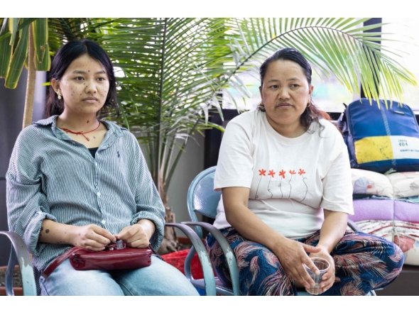 Mountaineer Dawa Sherpa's wife Damu Sherpa (R) and daughter Mendo Lhamu Sherpa (L) wait outside the intensive care unit (ICU) at HAMS Hospital in Kathmandu on June 5, 2026. (Photo by Prabin Ranabhat / AFP)