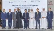 Ambassador of the Republic of Korea to Qatar, H E Hyunsoo Yun; Assistant Undersecretary for Digital Industry Affairs at MCIT, H E Reem Mohammed Al-Mansoori; and Assistant Undersecretary for Infrastructure and Operation Affairs at MCIT, Sami Mohammed Al-Shammari with other officials during the second edition of Republic of Korea-Qatar AI Forum, yesterday. 