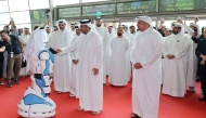 Minister of Commerce and Industry H E Sheikh Faisal bin Thani bin Faisal Al Thani, President of Ashghal H E Eng. Mohammed bin Abdulaziz Al Meer alongside dignitaries and a number of senior officials during the opening of Project Qatar 2026 yesterday.