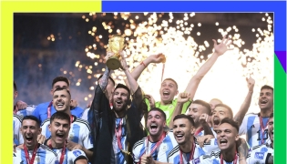 Argentina’s Lionel Messi lifts the trophy after winning the FIFA World Cup Qatar 2022 title, in this December 18, 2022 file photo. (AFP)