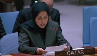 Permanent Representative of Qatar to the United Nations H E Sheikha Alya Ahmed bin Saif Al-Thani speaking during the UN Security Council debate.