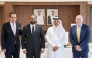Ambassador of the United Kingdom to Qatar H E Neerav Patel; Director of Business and Trade at the British Embassy Ian Mason; and BCCQ Chairman Emad Turkman with QC Second Vice Chairman Rashid bin Hamad Al Athba during the meeting.