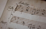 This photograph shows an original fragment of Wolfgang Amadeus Mozart music handwritten notebook at Richelieu Library (Bibliotheque Nationale de France-National Library of France-BnF) in Paris. I(Photo by Kenzo TRIBOUILLARD / AFP)