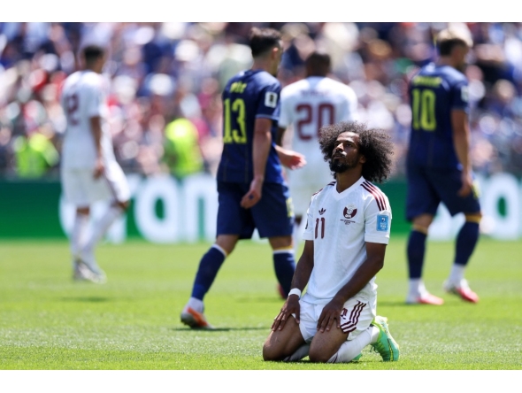 Akram Afif of Qatar reacts during the match against Bosnia and Herzegovina. AFP