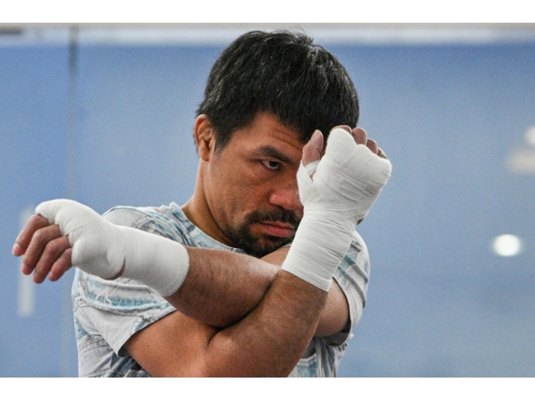 Philippine boxing legend Manny Pacquiao trains at his gym in General Santos on the southern island of Mindanao on June 22, 2021. Photo by TED ALJIBE / AFP